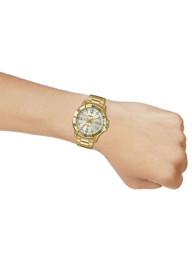 كاسيو Analog Men’s Watch MTP‑VT01G‑9EVUDF, 45 mm Gold Dial, Gold Stainless Steel Case & Band, Water‑Resistant - Image 4